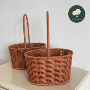 Rattan Handle Flower Basket Souvenir Basket Flower Arrangement Decoration Camping Storage仿藤提手花篮伴手礼篮子插花装饰露营收纳